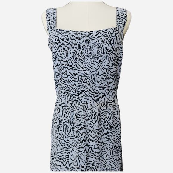 HVN Olympia Printed Sleeveless Gown Dress With Ruffle Hem In Blue Size 4 - Picture 5 of 14